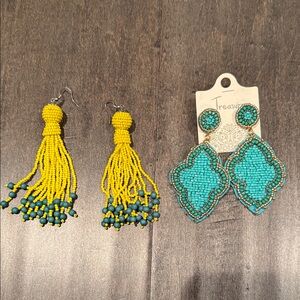 Yellow and Turquoise Beaded Earrings Set NWT